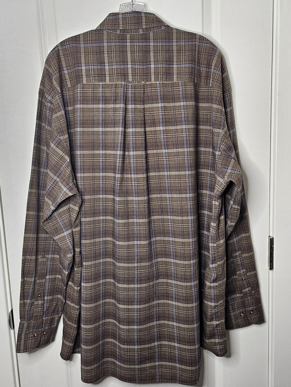 Nautica Cotton Poplin Plaid Button Down Shirt Brown Blue 2X Relaxed Fit Casual - Picture 5 of 14